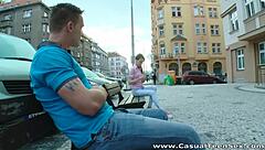 Elly Justin strips then rides cock after hot pickup fuck!