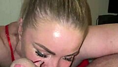 Blonde bombshell sucks huge cock licks balls nonstop