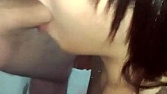 crossdresser sucks young client's huge pink cock at home