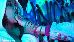 bbw ebony worships petite tattooed girlfriend feet