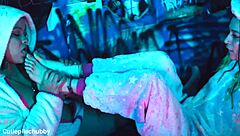 bbw ebony worships petite tattooed girlfriend feet