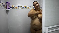 colombian bbw with huge tits squirts in shower bent over doggystyle