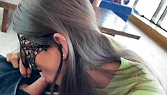 Crazy Sloppy Public Threesome Backstage Deepthroat Ball Licking Blowjob!