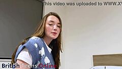 Oily British teen's curvy handjob leads to explosive cum coverage