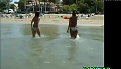 Teens Flaunt Great Tits On Beach
