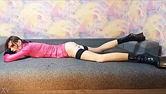 i lie as ponygirl crossdresser on the couch relaxing