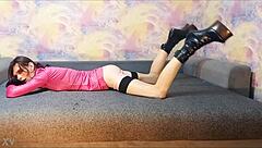 i lie as ponygirl crossdresser on the couch relaxing