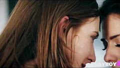 Blonde brunette kiss finger pussies in steamy kitchen