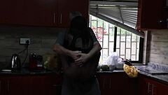 Fucking her tight pussy outside then kitchen doggystyle passion