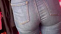 curvy mexican babe in tight jeans at market