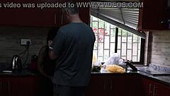 Fucking her tight pussy outside then kitchen doggystyle passion