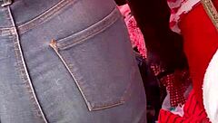 curvy mexican babe in tight jeans at market