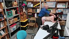 perverted mall cop catches chubby teen credit card cheater for fat ass punishment