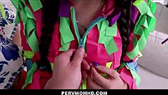 Blonde MILF joins big dick threesome with cute Latina student