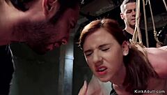 redhead's tied tits bounce during rough anal slave training