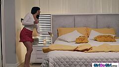 Chubby girlfriend fingers and licks milf's big tits to orgasm