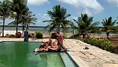 poolside foursome dives into wild licking fucking and squirting action