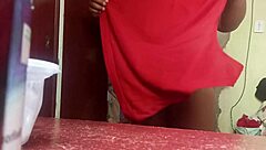 Horny curvy ebony housewife flashes cameltoe outdoors craving cock