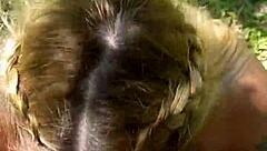 Blonde bombshell gives sloppy kisses and begs for creamy load