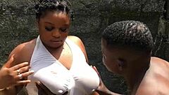 Dirty bitch spreads ass for outdoor pounding during laundry