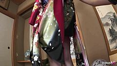 traditional skinny japanese teen's tight pussy gets creampied deep by old perv...