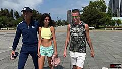 Cuckold Watches Skinny Wife Fucked Rough Outdoors In 3some Cum Covered