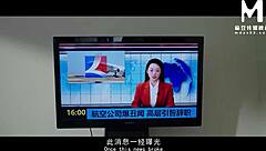 Blue Sky Airlines Stewardess Cosplay Threesome: Cowgirl, Doggystyle, Footjob on Big Ass