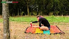 Voyeur's Outdoor Slave Endures Foot Worship and Facesitting Humiliation by Femdom Mistress