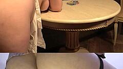 Shoving dildo deep in wife's curvy pussy post cleanup