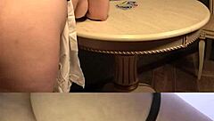 Shoving dildo deep in wife's curvy pussy post cleanup