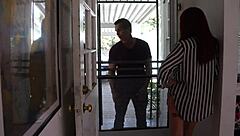 keiko teases her shaved pussy craving monster cock cumshot