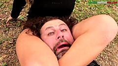 Voyeur's Outdoor Slave Endures Foot Worship and Facesitting Humiliation by Femdom Mistress