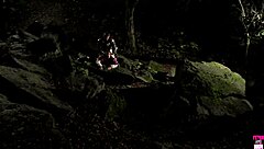 knight bends hot brunette over outdoors for tight pussy doggy and cowgirl ride