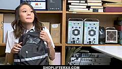 Tiny Asian Aurora Winters Trembles Caught by Big Dick Cop's Grip