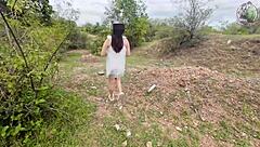 Thai babe wanders forest masturbating wildly in public outdoor thrill