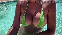 Italian milf artemisia love flaunts micro bikini juicy tits poolside publicly
