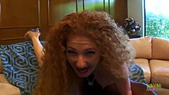 Lusty redhead milf's hairy pierced pussy smashed by BBC cowgirl