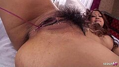 Old guy creampies petite Japanese teen model's tight pussy at JAV casting