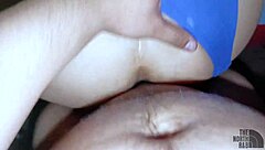 Pulling friend's wife panties aside for creampie doggystyle