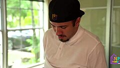 Stepson bangs stepmom's big tits before she leaves