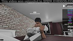 Fucking a submissive fan roughly in Roblox studio condo game