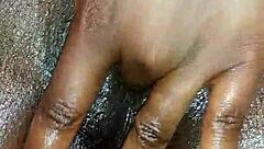 ebony goddess fingers shaved pussy close-up passionately