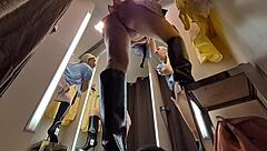 hot blonde skips panties for see-through try-on spied in dressing room