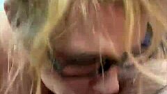 glasses streetwalker gulps cum after deepthroat mouth creampie