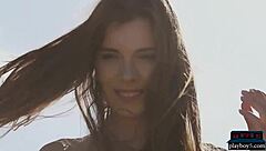 Petite Russian Centerfold Kate Chromia Strips Outdoor