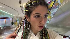 Crazy Brunette Babe Gives Public Blowjob in Mall Toilet Then Cumwalk Covered