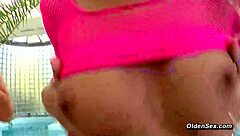 we hot milfs share that big cock in poolside threesome blowjob and doggystyle fun