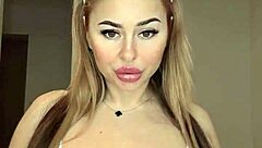 Cosplay bunny squeezes natural big tits tight rabbit toy