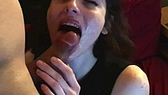 Cum drips down face after big cock facial blast