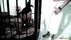 Blonde Nurse Watches Caged Chick Fuck Patient Wildly